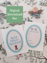 Load image into Gallery viewer, Digital Download: Hello Baby Boy! Set of 2 Custom Baby Name & Birth Details Cards