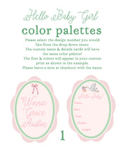 Load image into Gallery viewer, Digital Download: Hello Baby Girl! Set of 2 Custom Baby Name & Birth Details Cards