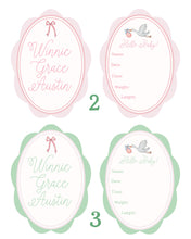 Load image into Gallery viewer, Digital Download: Hello Baby Girl! Set of 2 Custom Baby Name & Birth Details Cards