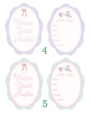 Load image into Gallery viewer, Digital Download: Hello Baby Girl! Set of 2 Custom Baby Name & Birth Details Cards