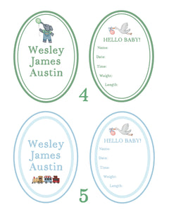 Digital Download: Hello Baby Boy! Set of 2 Custom Baby Name & Birth Details Cards