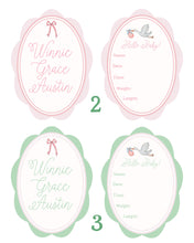 Load image into Gallery viewer, Digital Download: Hello Baby Girl! Set of 2 Custom Baby Name &amp; Birth Details Cards