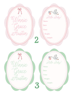 Digital Download: Hello Baby Girl! Set of 2 Custom Baby Name & Birth Details Cards