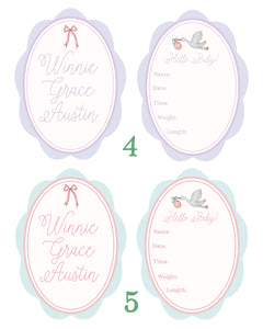 Hello Baby Girl! Set of 2 Custom Baby Name & Birth Details Cards