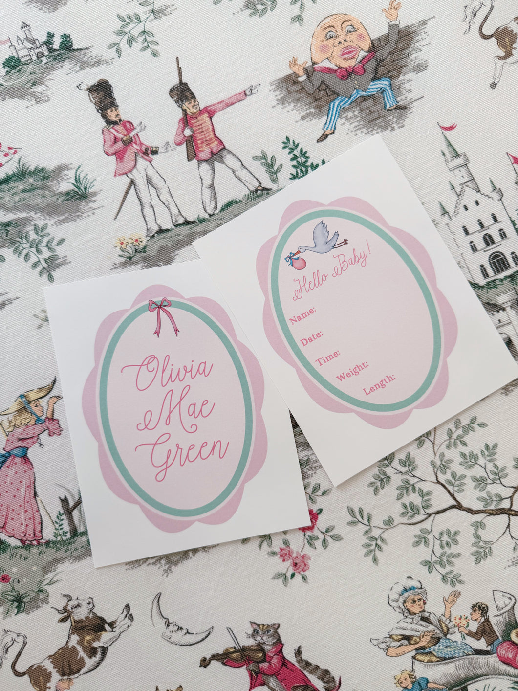 Hello Baby Girl! Set of 2 Custom Baby Name & Birth Details Cards