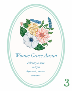 Custom Baby Girl Birth Announcement Art Print | Multiple Designs Available